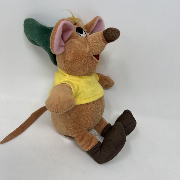 Disney Cinderella Gus Gus Mouse Plush Stuffed Toy Yellow Shirt Green Hat Cute - Picture 2 of 6